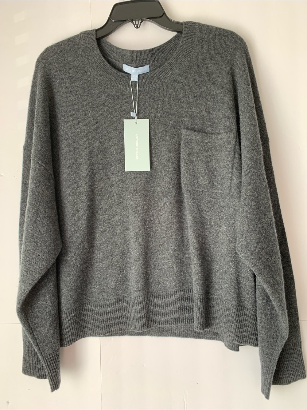 NWT ANTONIO MELANI Charcoal Gray Crewneck Sweater with Pocket Size XL